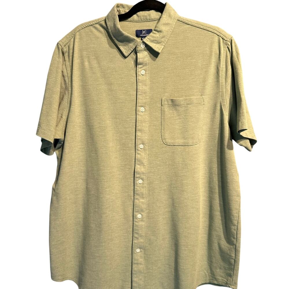 NWT George Size Large Knit Button Up Short Sleeve Sage Green Business Casual